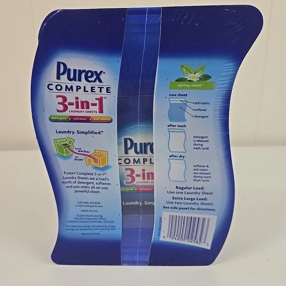 Purex Complete 3-in-1 Laundry Sheets Dispenser 20 Loads HTF Spring Oasis NOS NEW